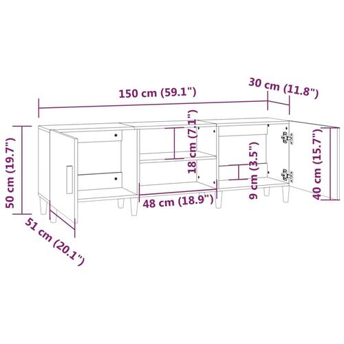 Tv-bord 150x30x50 cm konstrueret træ hvid