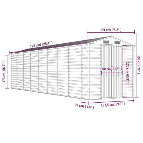 Haveskur 191x725x198 cm galvaniseret stål lysebrun