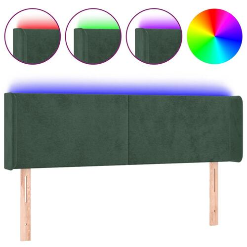 Sengegavl med LED-lys 147x16x78/88 cm fløjl mørkegrøn