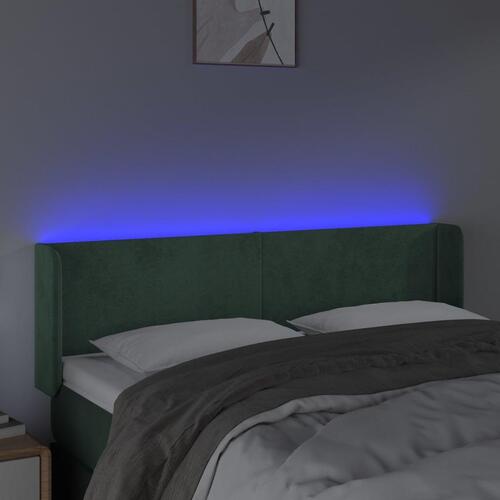 Sengegavl med LED-lys 147x16x78/88 cm fløjl mørkegrøn