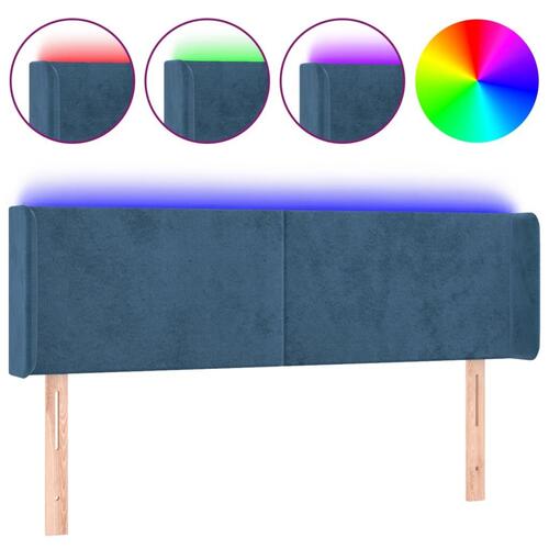Sengegavl med LED-lys 147x16x78/88 cm fløjl mørkeblå
