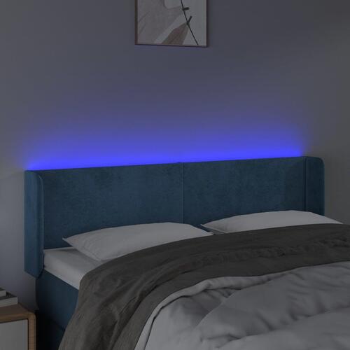 Sengegavl med LED-lys 147x16x78/88 cm fløjl mørkeblå