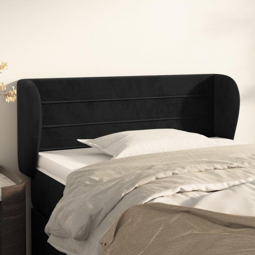 Sengegavl med kanter 83 x 23 x 78/88 cm fløjl - sort