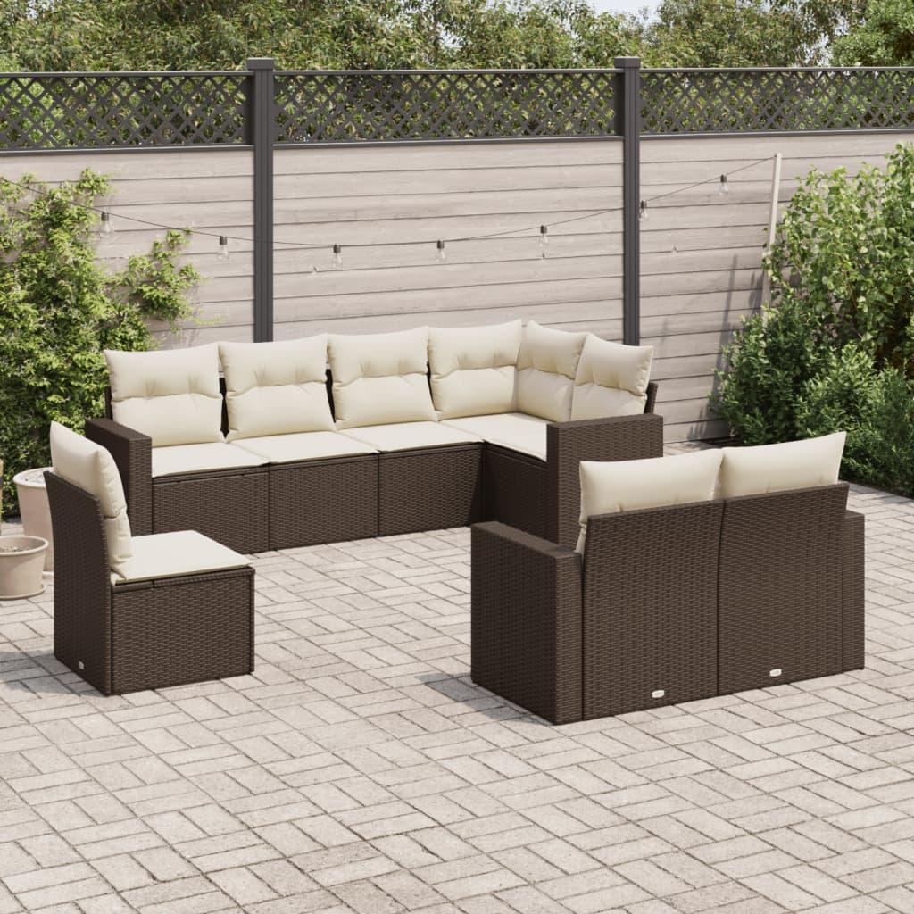 Sofasæt Til Haven 9 Dele Med Hynder Polyrattan - Brun og cremefarvet / Uden bord