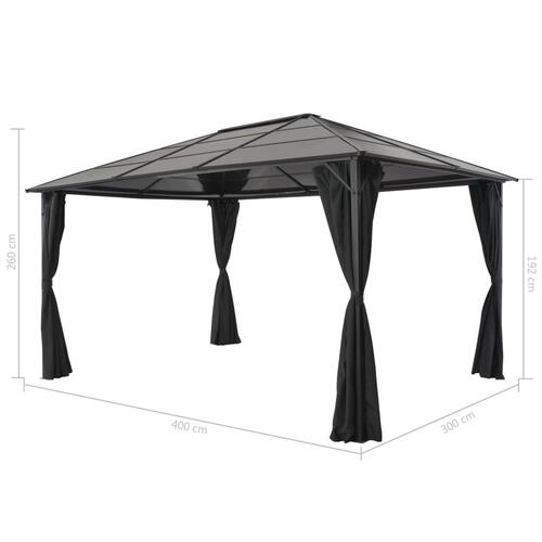 Pavillon med gardin aluminium 4 x 3 x 2,6 m sort