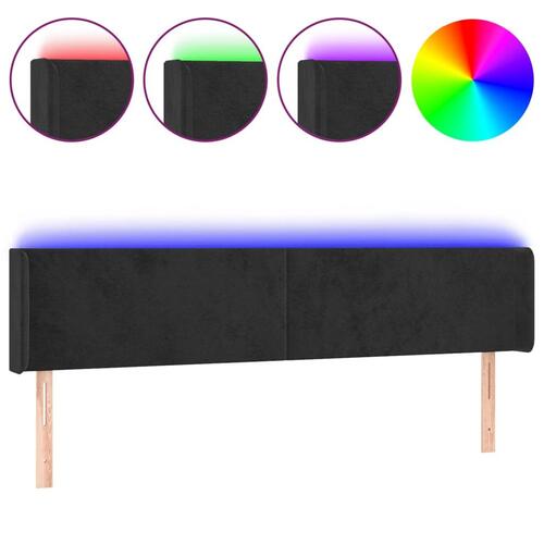 Sengegavl med LED-lys 163x16x78/88 cm fløjl sort