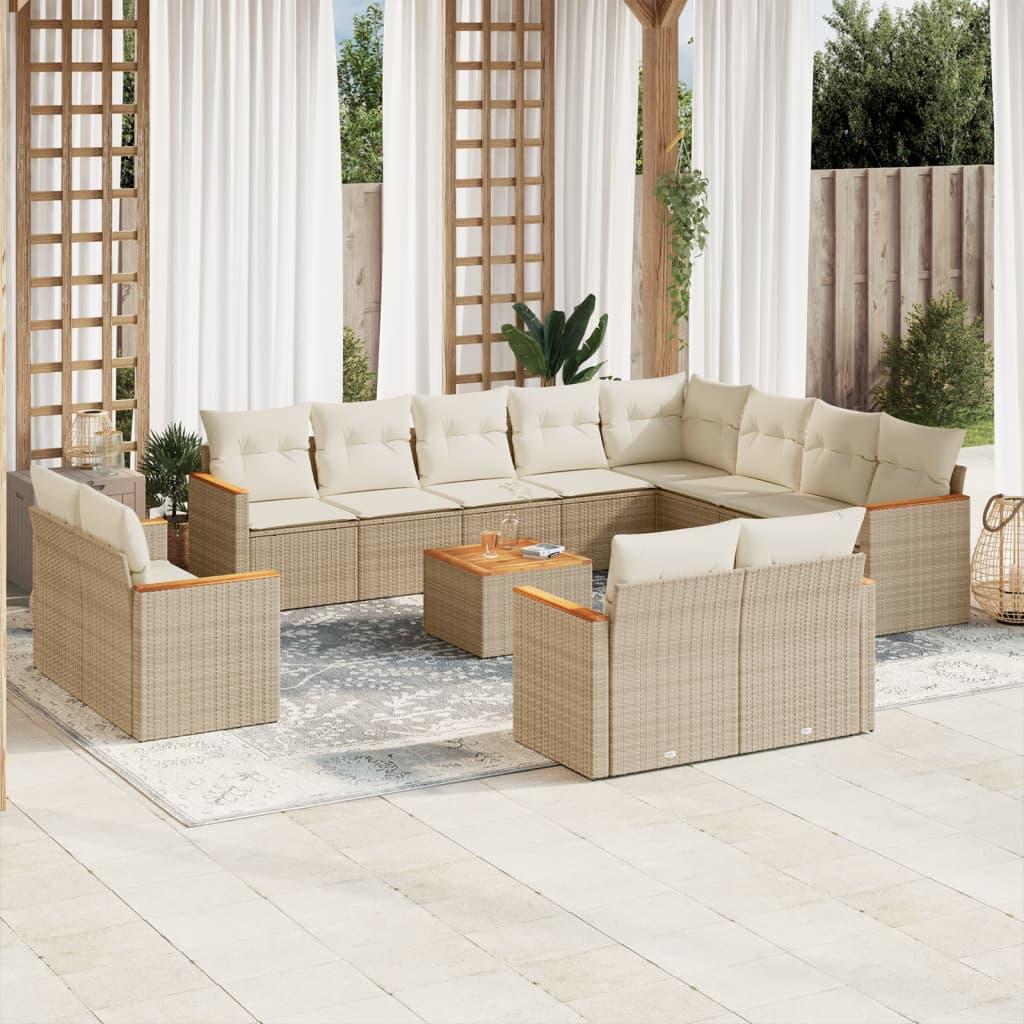 Sofasæt til haven 13 dele med hynder polyrattan beige