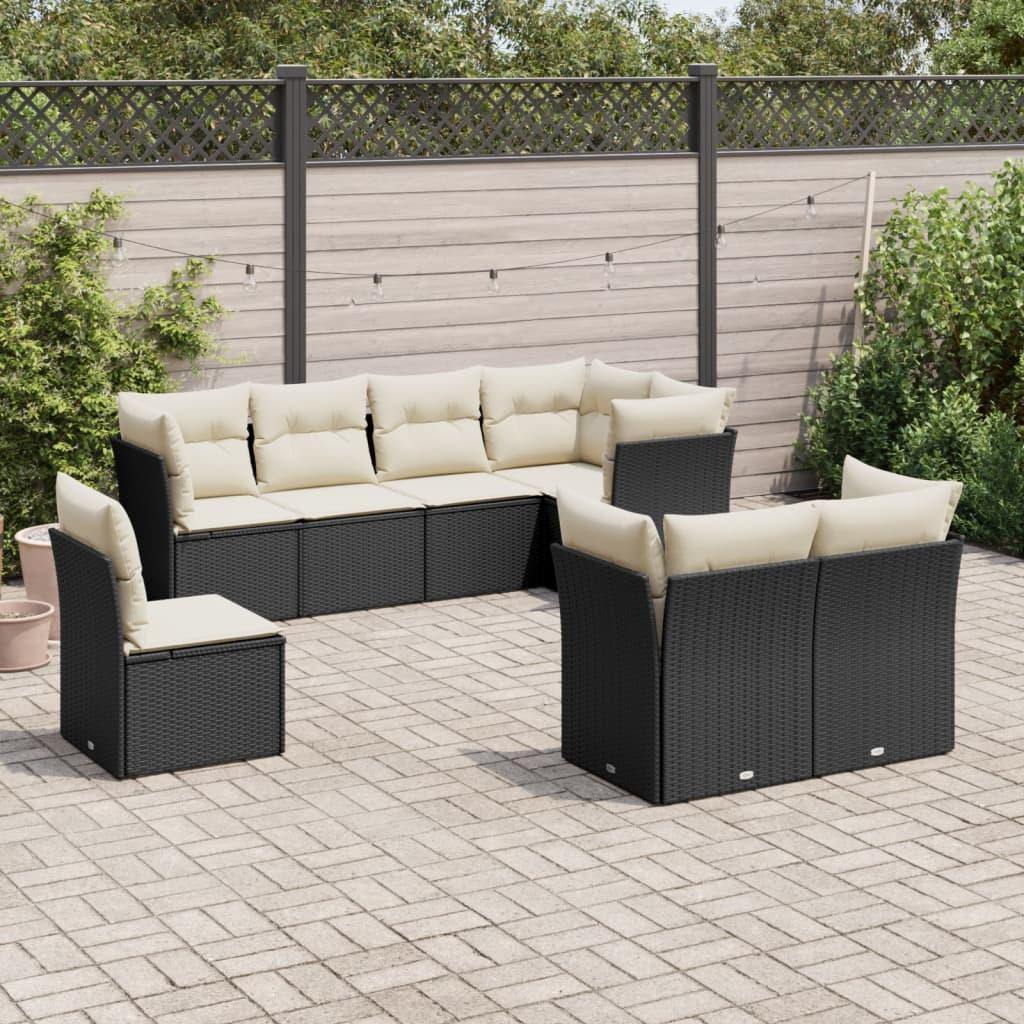 Sofasæt Til Haven 9 Dele Med Hynder Polyrattan Beige - Sort og cremefarvet / Uden bord
