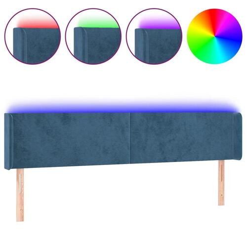 Sengegavl med LED-lys 163x16x78/88 cm fløjl mørkeblå