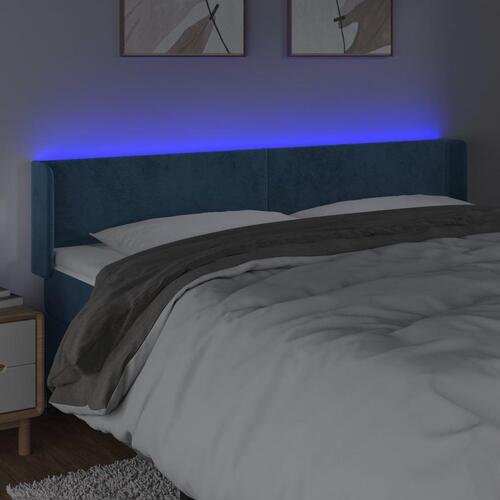Sengegavl med LED-lys 163x16x78/88 cm fløjl mørkeblå