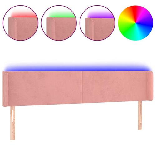 Sengegavl med LED-lys 163x16x78/88 cm fløjl lyserød