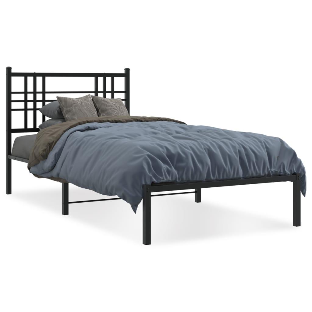 Sengeramme Med Sengegavl Metal - Sort / med hovedgærde / 100 x 200 cm