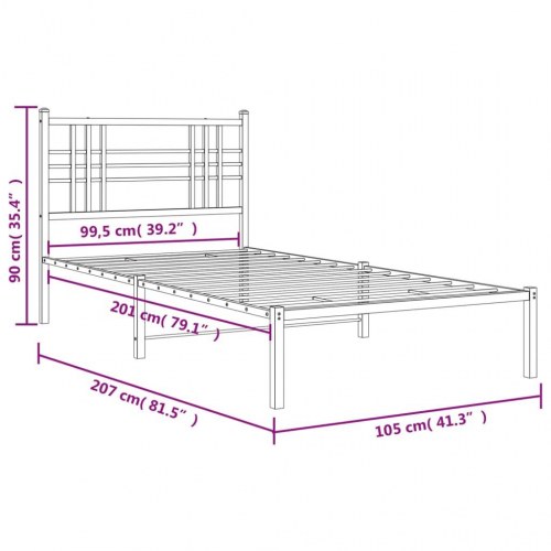 Sengeramme med sengegavl 100×200 cm - metal, sort