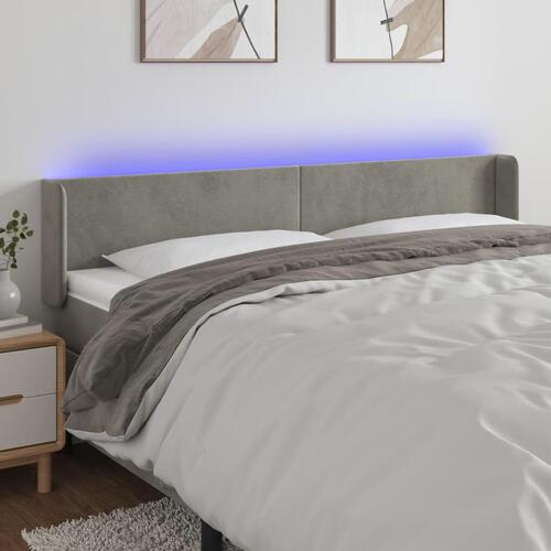 Sengegavl med LED-lys 183x16x78/88 cm fløjl lysegrå