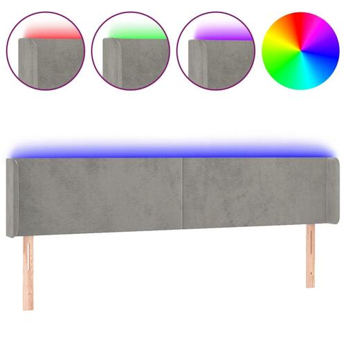 Sengegavl med LED-lys 183x16x78/88 cm fløjl lysegrå