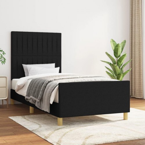 Sengeramme med sengegavl 80×200 cm - stof, sort