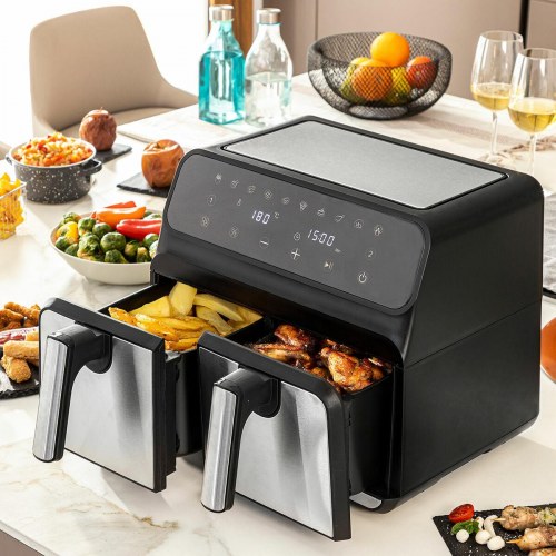 Airfryer - 3400 W, 8 l, sort/rustfrit stål, dobbelt kurv (OUTLET B)