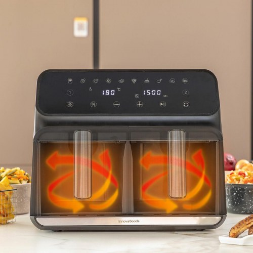 Airfryer - 3400 W, 8 l, sort/rustfrit stål, dobbelt kurv (OUTLET B)
