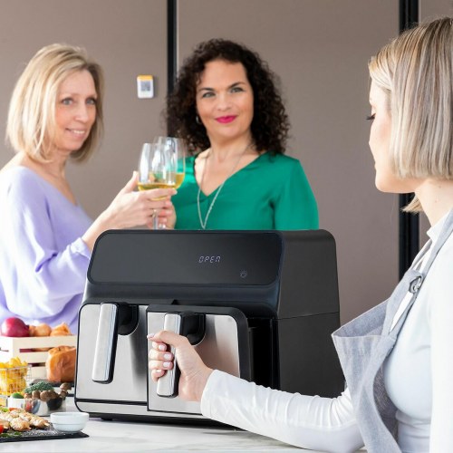 Airfryer - 3400 W, 8 l, sort/rustfrit stål, dobbelt kurv (OUTLET B)