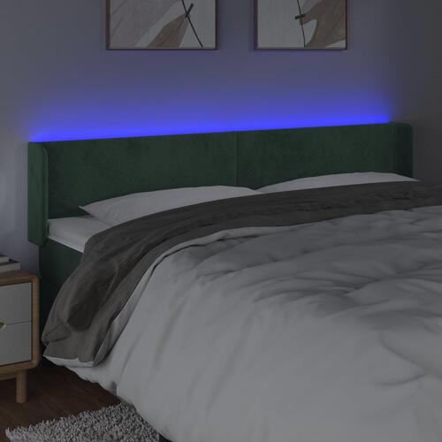 Sengegavl med LED-lys 183x16x78/88 cm fløjl mørkegrøn