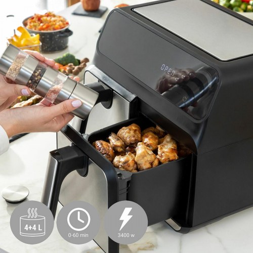 Airfryer - 3400 W, 8 l, sort/rustfrit stål, dobbelt kurv (OUTLET B)