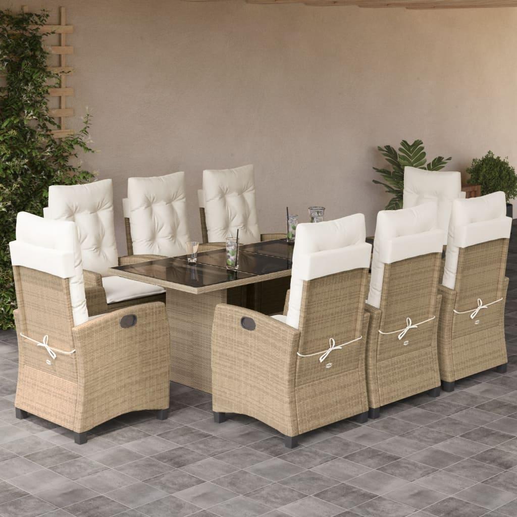 Spisebordssæt Til Haven 9 Dele Med Hynder Polyrattan - 8 / beige og cremefarvet / Uden fodskammel
