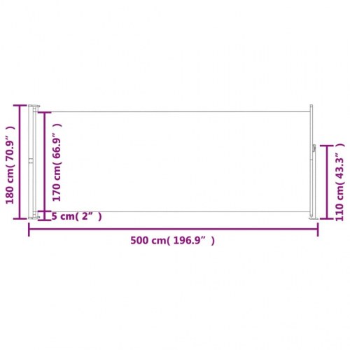 Sammenrullelig sidemarkise til terrasse 180 × 500 cm - grå