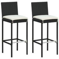 Barstole til haven med hynder 2 stk. polyrattan sort