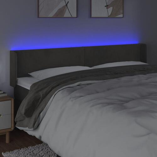 Sengegavl med LED-lys 203x16x78/88 cm fløjl mørkegrå
