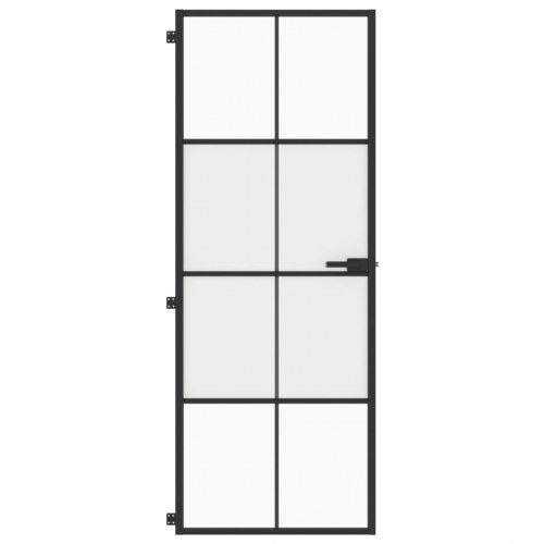 Indvendig glasdør 76×201,5 cm - hærdet glas og sort aluminium