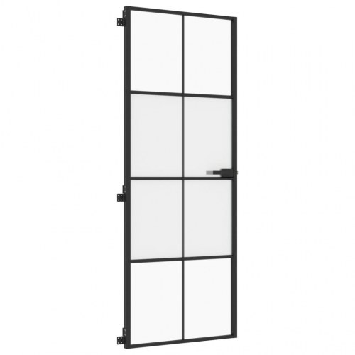 Indvendig glasdør 76×201,5 cm - hærdet glas og sort aluminium