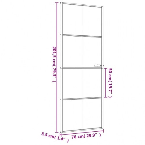 Indvendig glasdør 76×201,5 cm - hærdet glas og sort aluminium