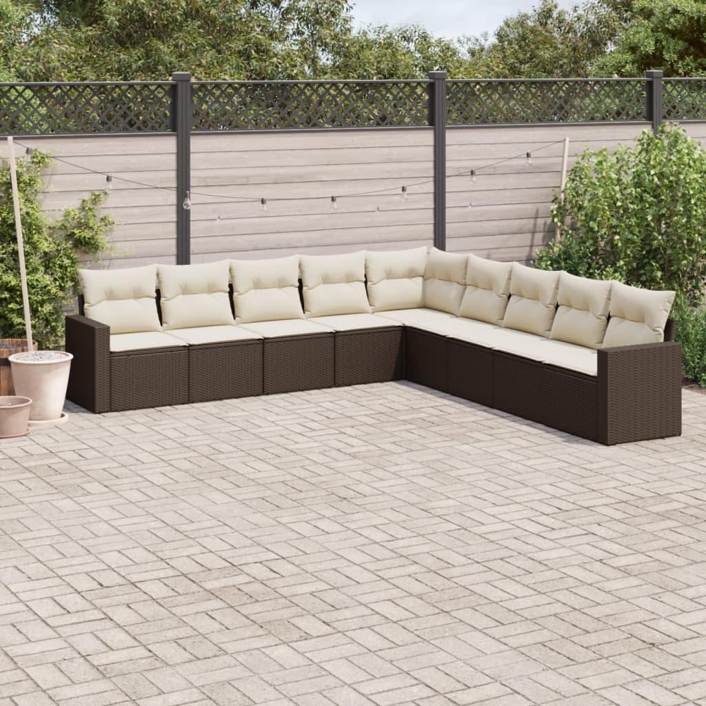 Sofasæt Til Haven 9 Dele Med Hynder Polyrattan Beige - Brun og cremefarvet / Uden bord