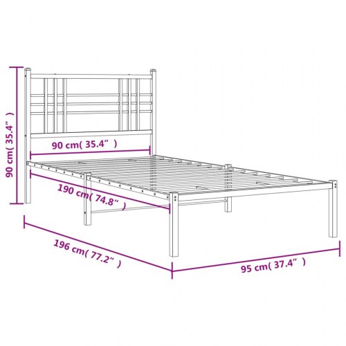 Sengeramme med sengegavl 90x190 cm metal hvid