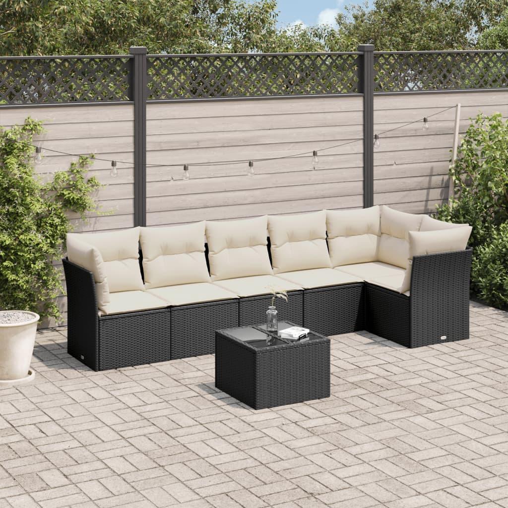 Sofasæt Til Haven 6 Dele Med Hynder Polyrattan - Sort og cremefarvet / Med bord