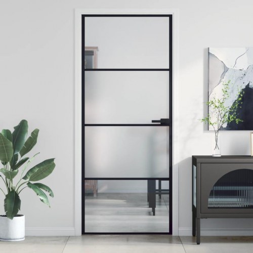 Dør i hærdet glas med aluminiumsramme - 83 × 201,5 cm, sort