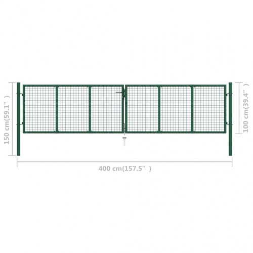 Havelåge i stål med net 400×100 cm - mørkegrøn