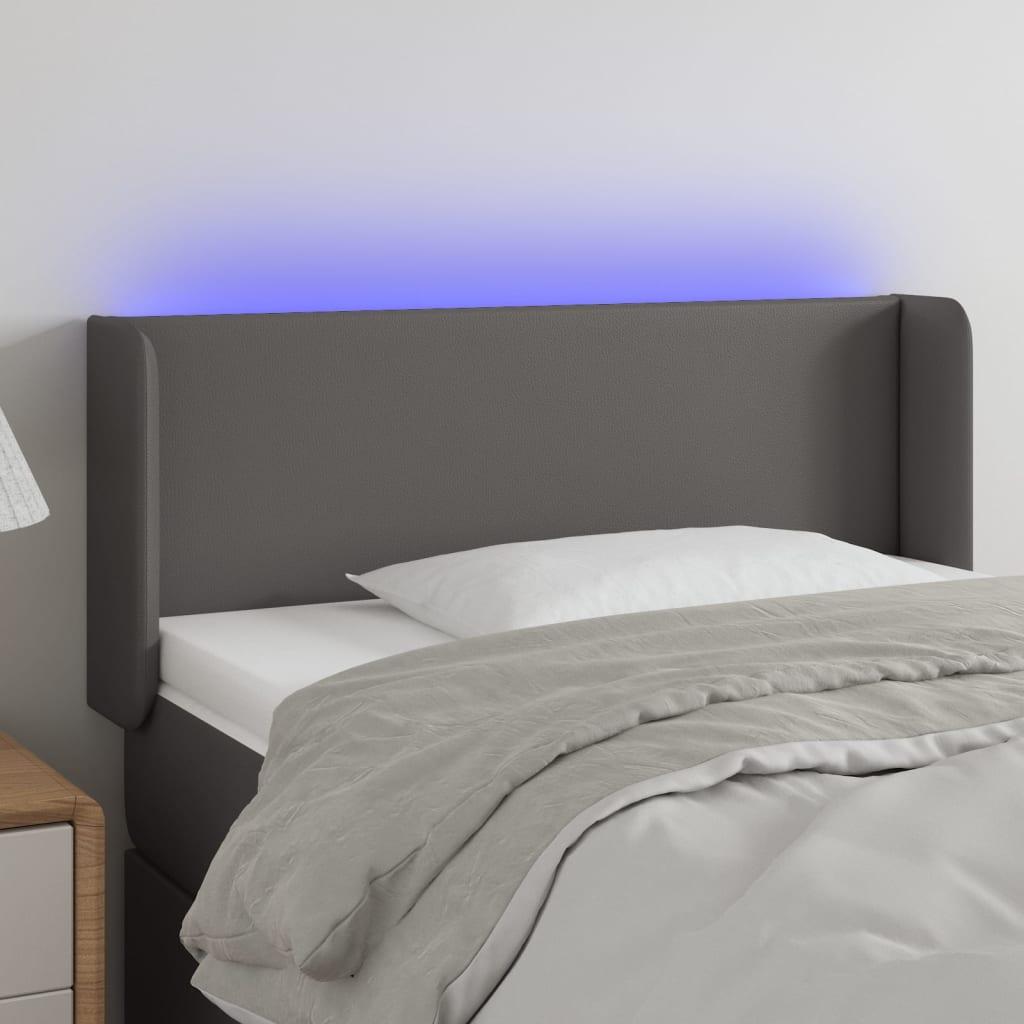 Sengegavl Med Led-Lys Kunstlæder - Grå / 83 x 16 x 78/88 cm