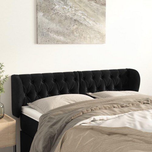 Sengegavl med kanter 163 x 23 x 78/88 cm - sort fløjl