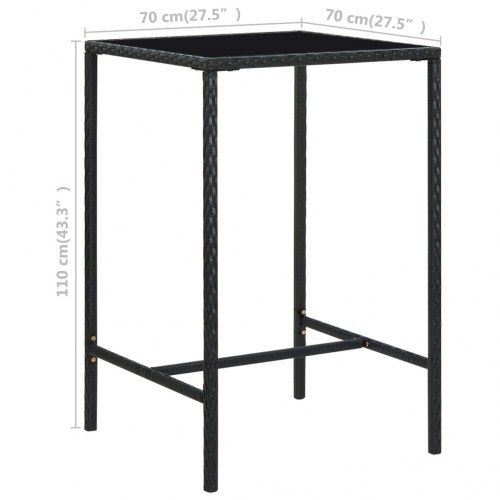 Barbord til haven 70x70x110 cm polyrattan og glas sort