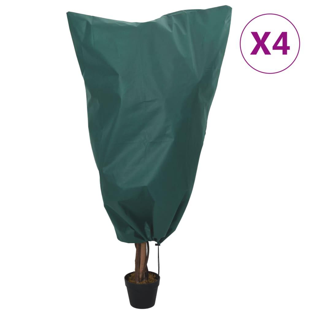 Plantebeskyttelse med snore - 4 stk., 70 g/m², 0,8 × 0,8 m - grøn