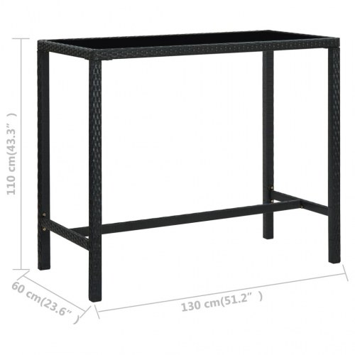 Barbord til haven 130x60x110 cm polyrattan og glas sort