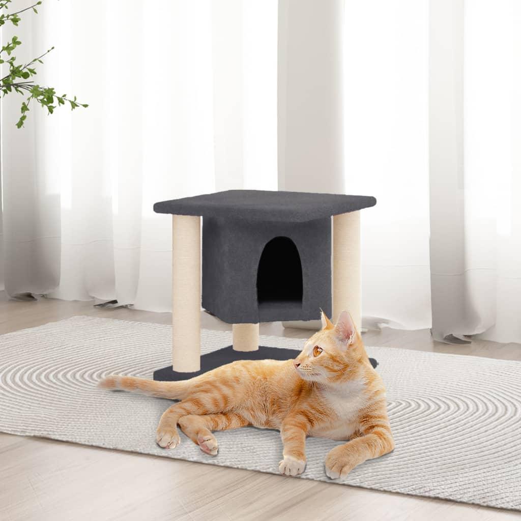 Kradsetræ til katte med sisalstolper og hus 37 cm mørkegrå