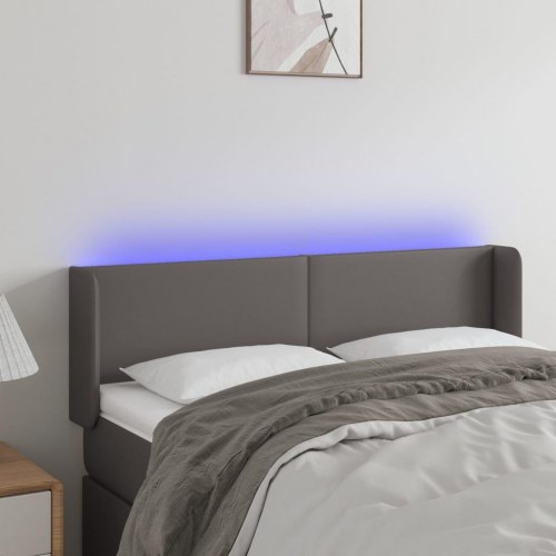 Sengegavl med LED-lys - grå, 147 x 16 x 78/88 cm