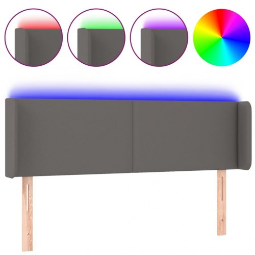 Sengegavl med LED-lys - grå, 147 x 16 x 78/88 cm