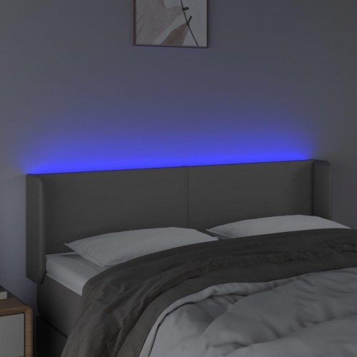 Sengegavl med LED-lys - grå, 147 x 16 x 78/88 cm