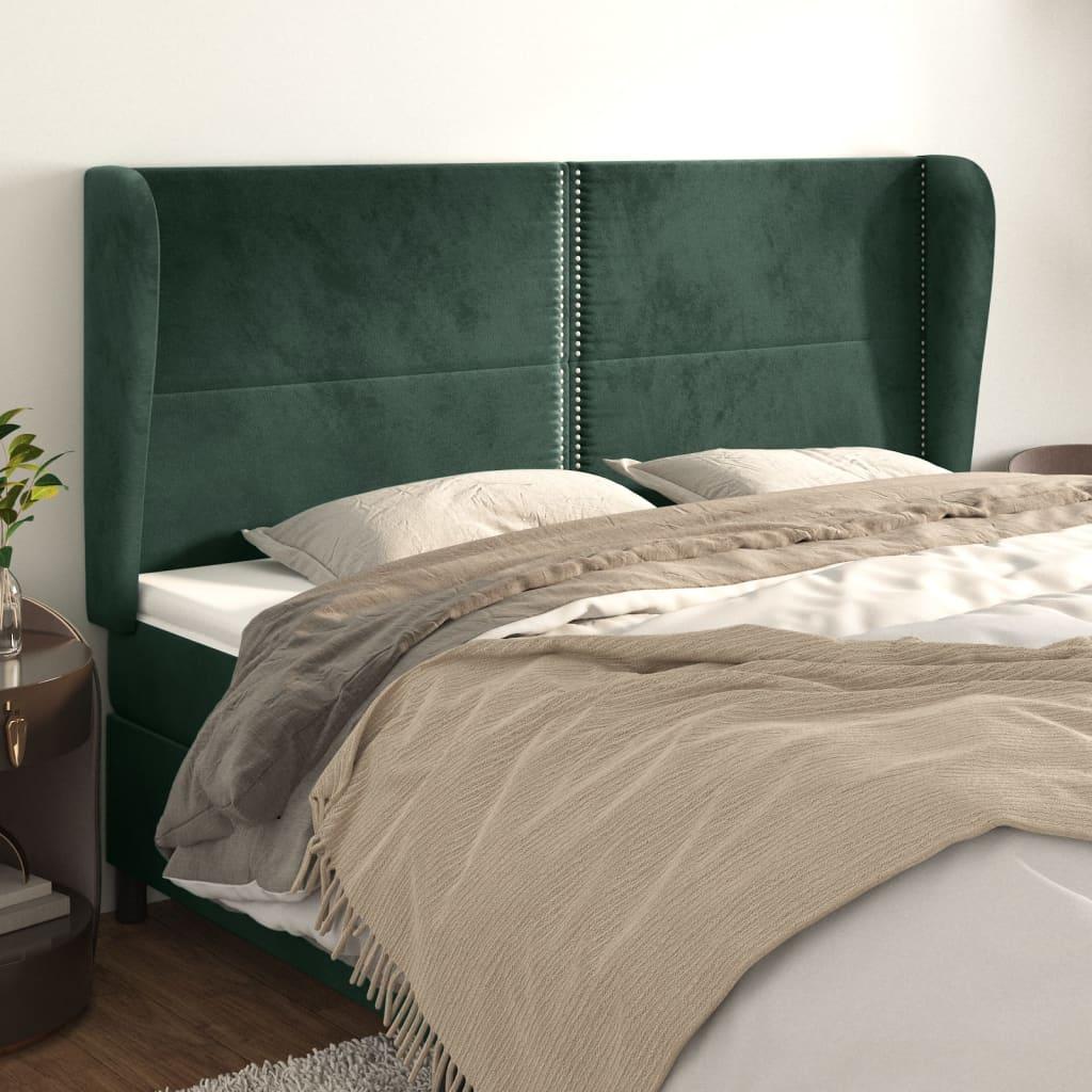 Sengegavl med kanter 183x23x118/128 cm fløjl mørkegrøn