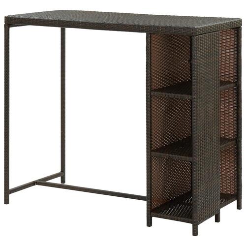 Barbord med opbevaringsstativ 120x60x110 cm polyrattan brun