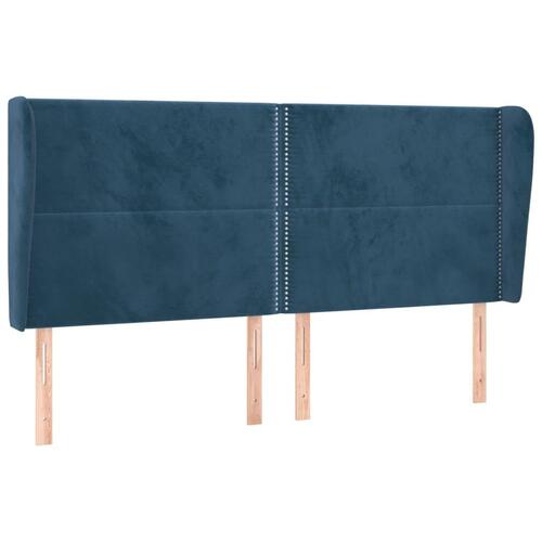 Sengegavl med kanter 183x23x118/128 cm fløjl mørkeblå