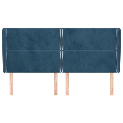 Sengegavl med kanter 183x23x118/128 cm fløjl mørkeblå